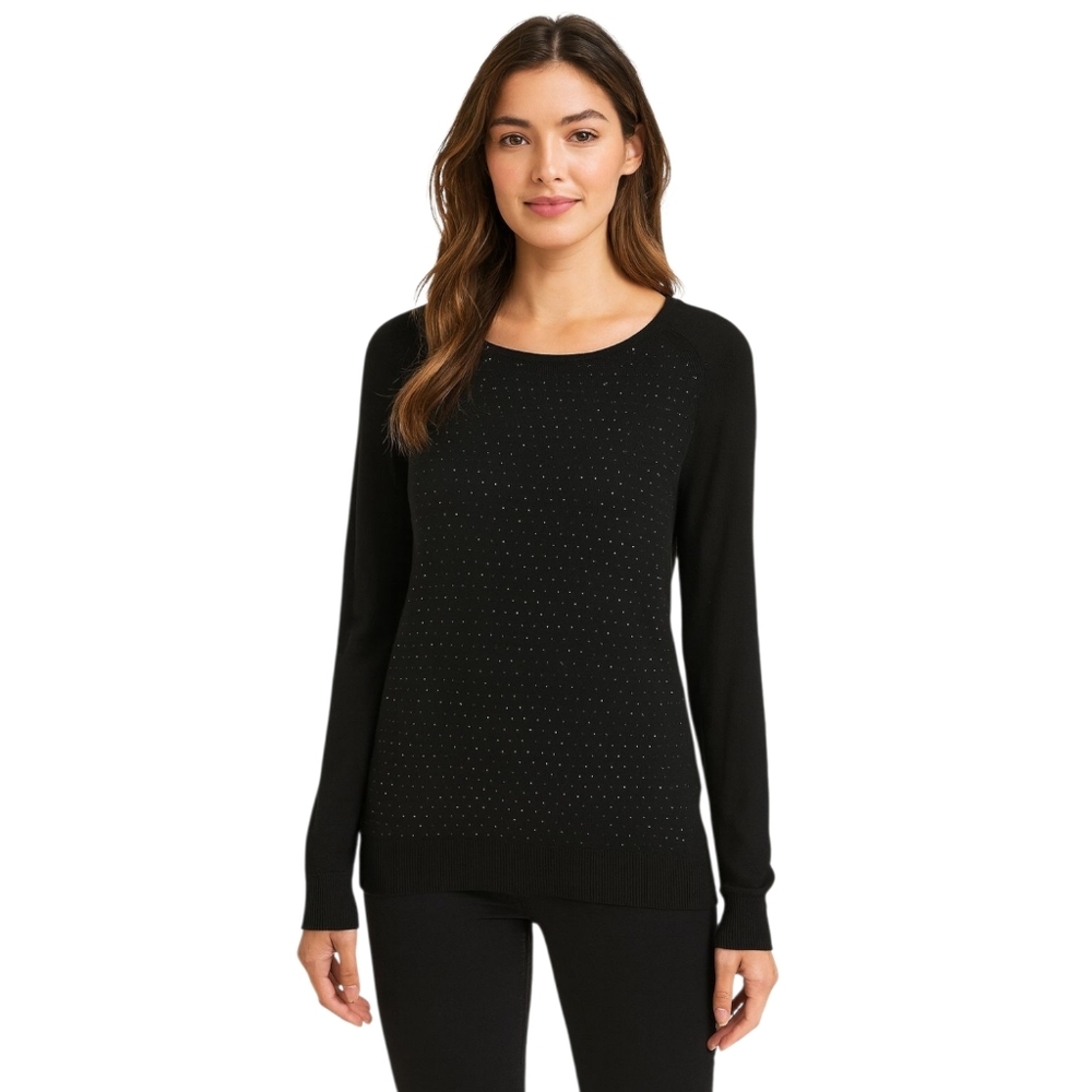 𝅺worthington Black Sparkle Pullover Scoop Neck Long Sleeves Knit Sweater Size L